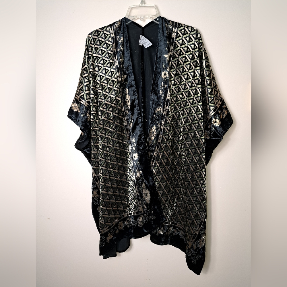 CHICO'S  One Size Velvet Burnout Open Front Poncho ~ Witchy ~ Boho ~ Art To Wear